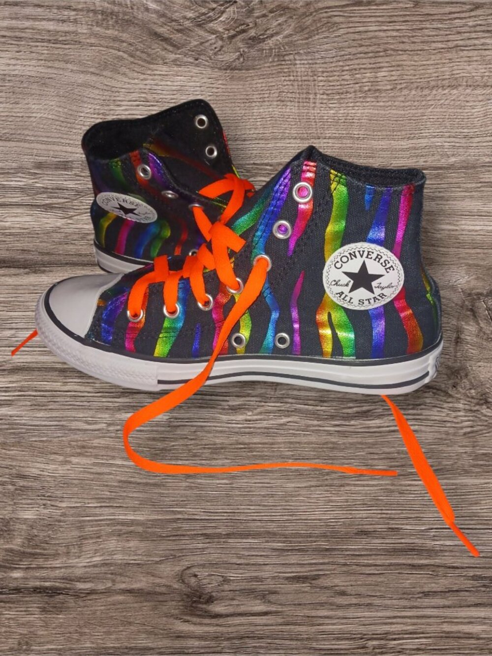 Converse Chuck Taylor All Star High Top Sneakers Youth Size 2 Rainbow Zebra Oran